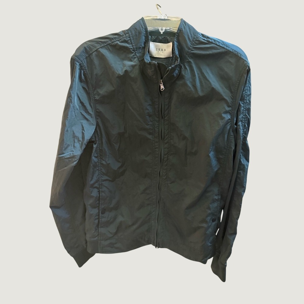 IKKS Men Travel Jacket Packable Bomber Full Zip Dark Green Lightweight Large